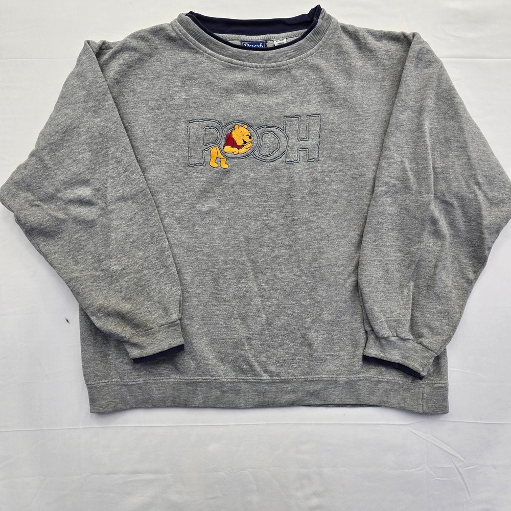 Vintage Winnie the Pooh Sweatshirt XL Gray Embroidered Classic Pooh Layered